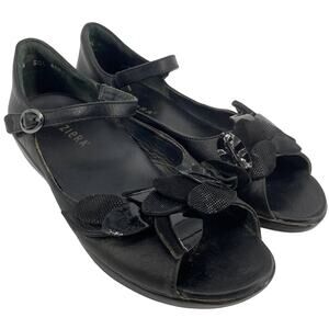 Ziera Womens 39 / 8.5 Black Floral Flower Petal Open Wedge Sandals Hook & Loop